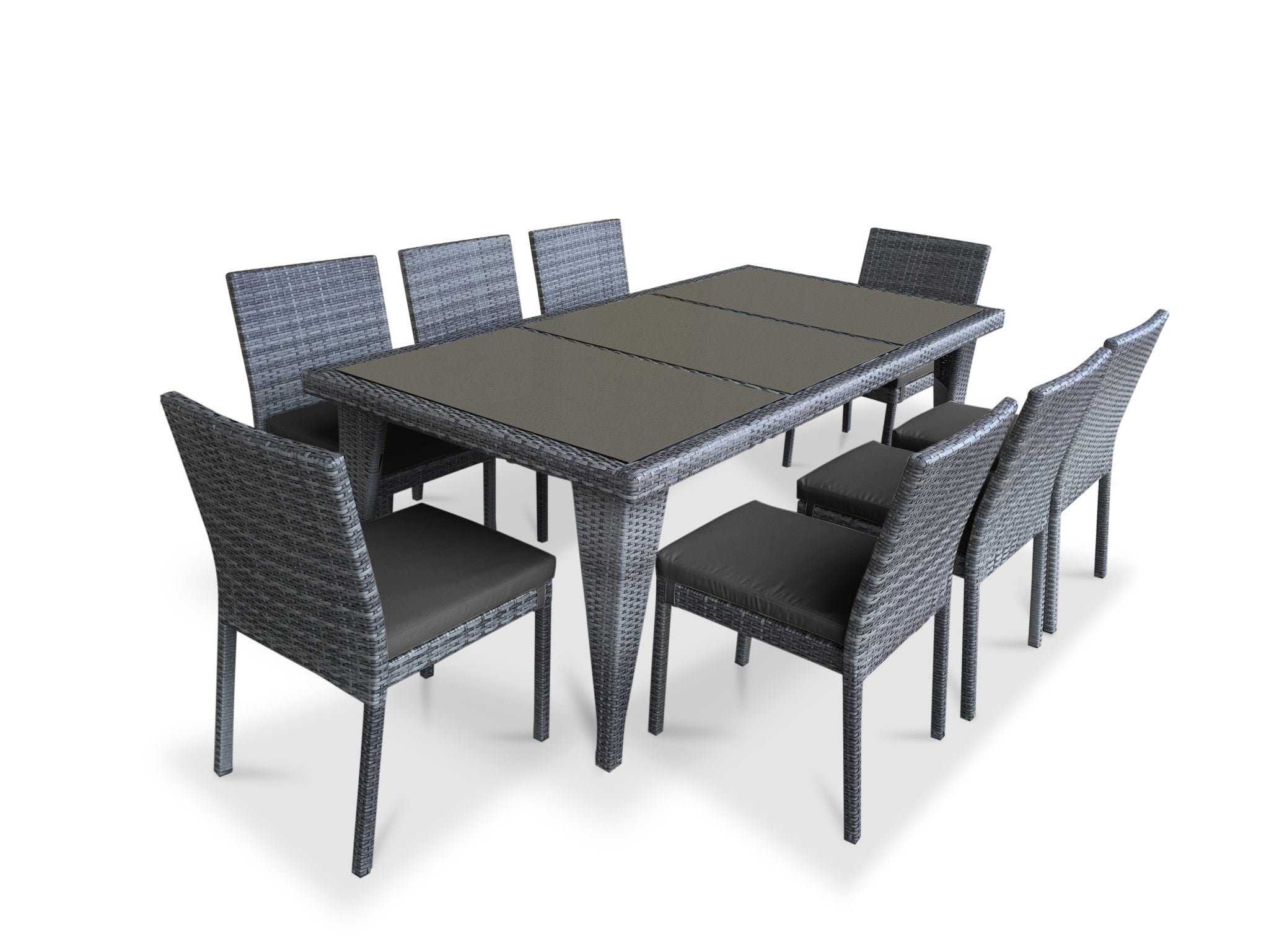 9 Piece Wicker Outdoor Patio Dining Set - Gray Wicker / Charcoal | www