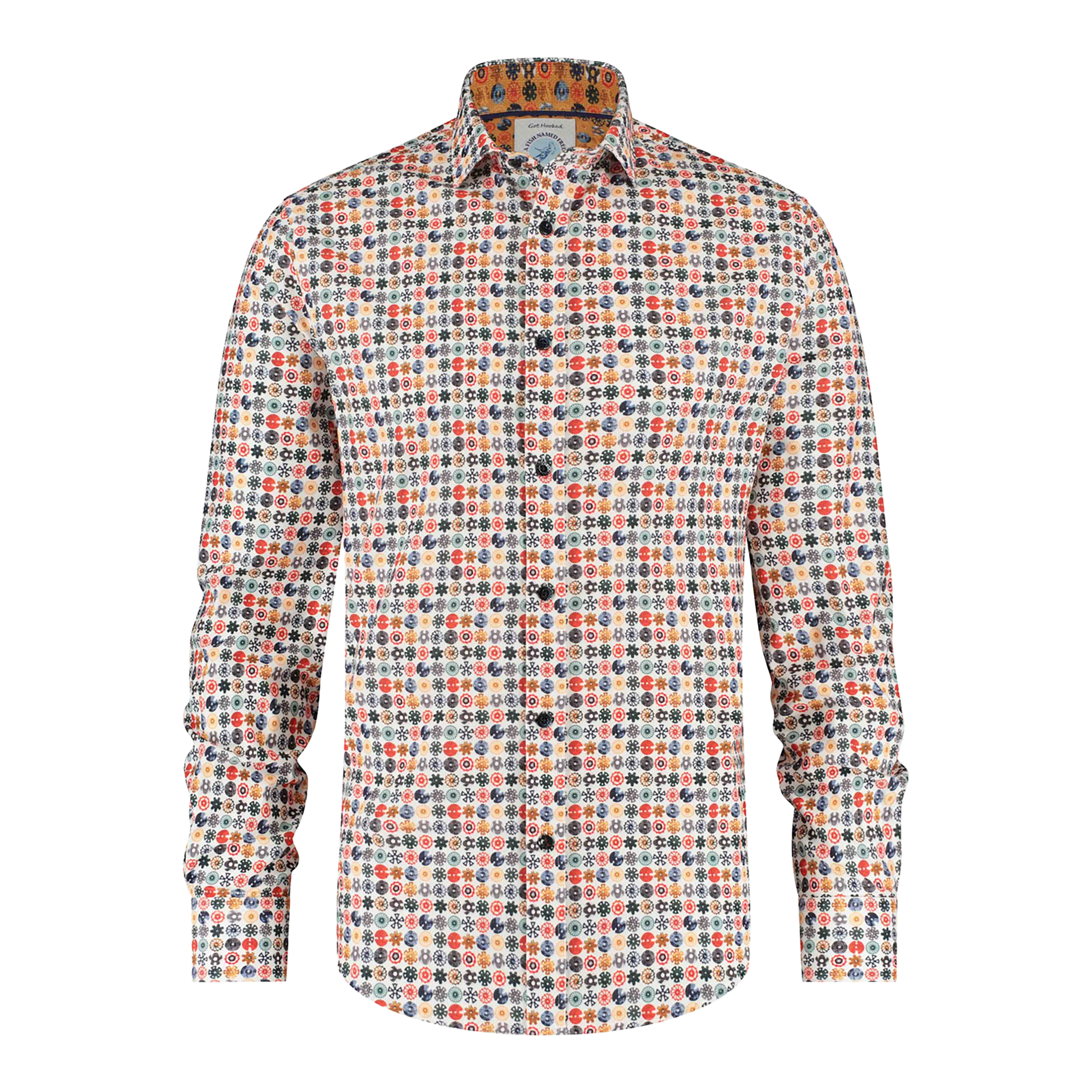 A Fish Named Fred Long Sleeve Flower Pattern Skipole Shirt for Men