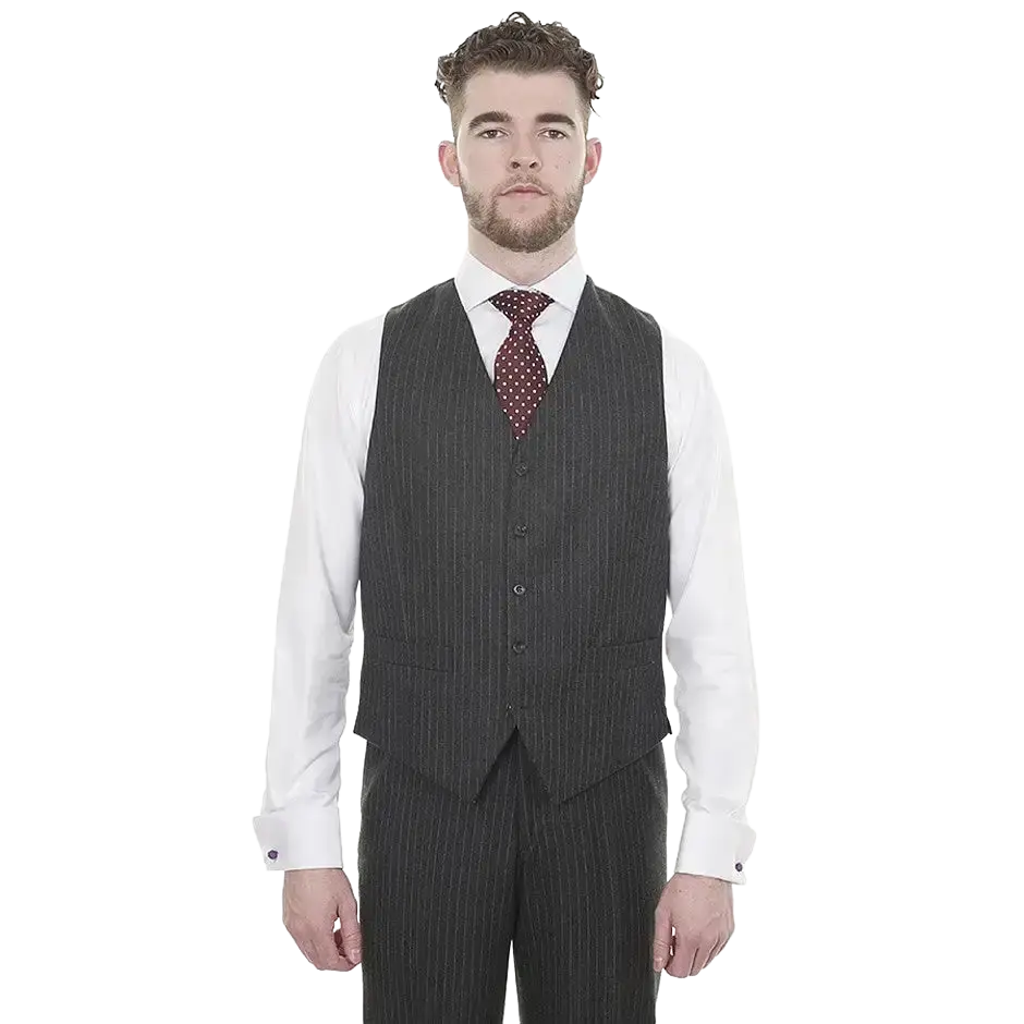 The Label Classic Fit Wool Suit Waistcoat for Men in Charcoal Stripe