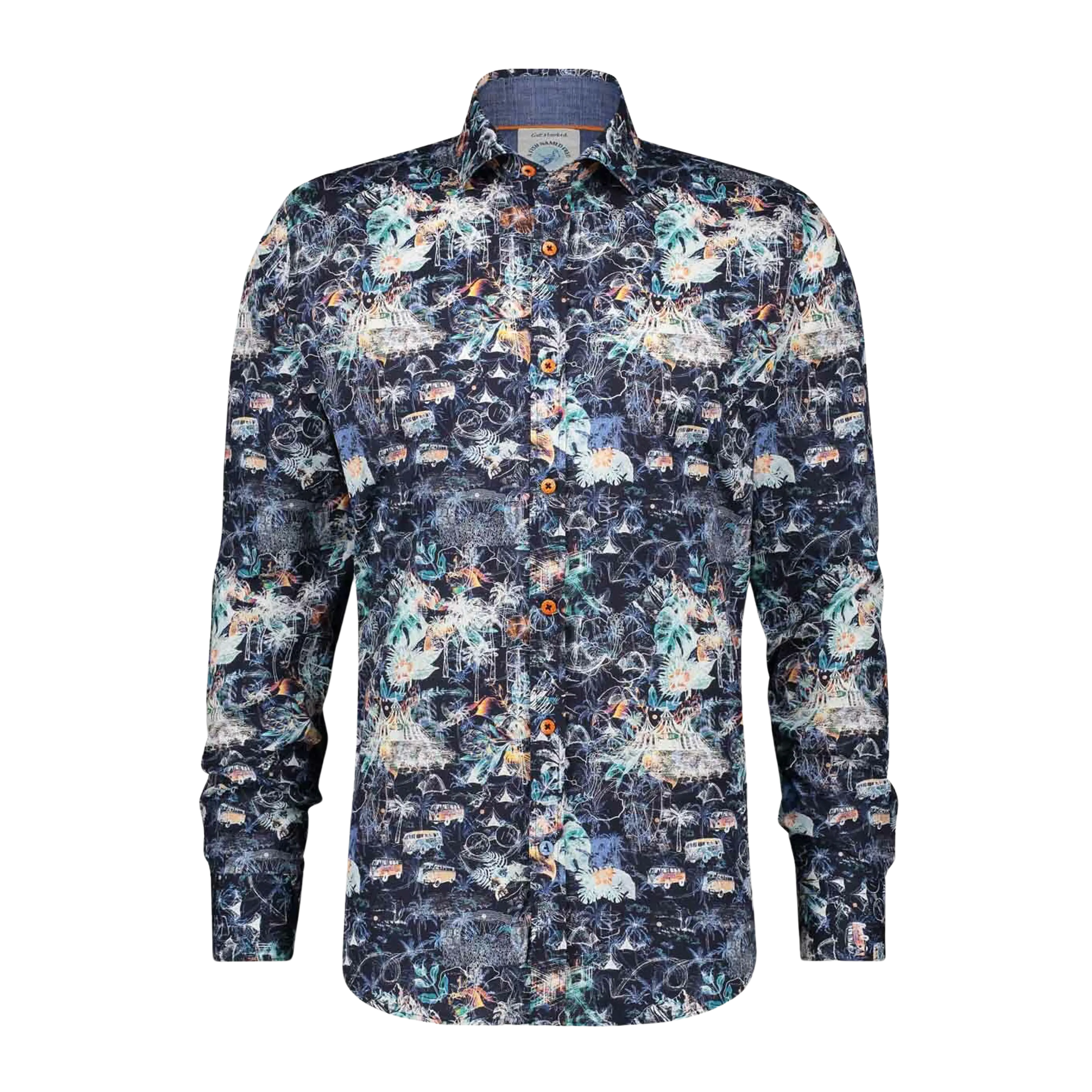A Fish Named Fred Navy Blue Festival Long Sleeve Shirt for Men in Navy