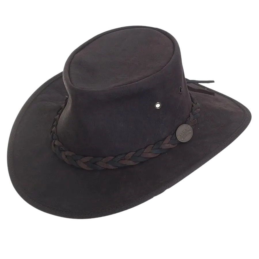 Barmah Full Grain Kangaroo Leather Bush Hat for Men in Brown Crackle