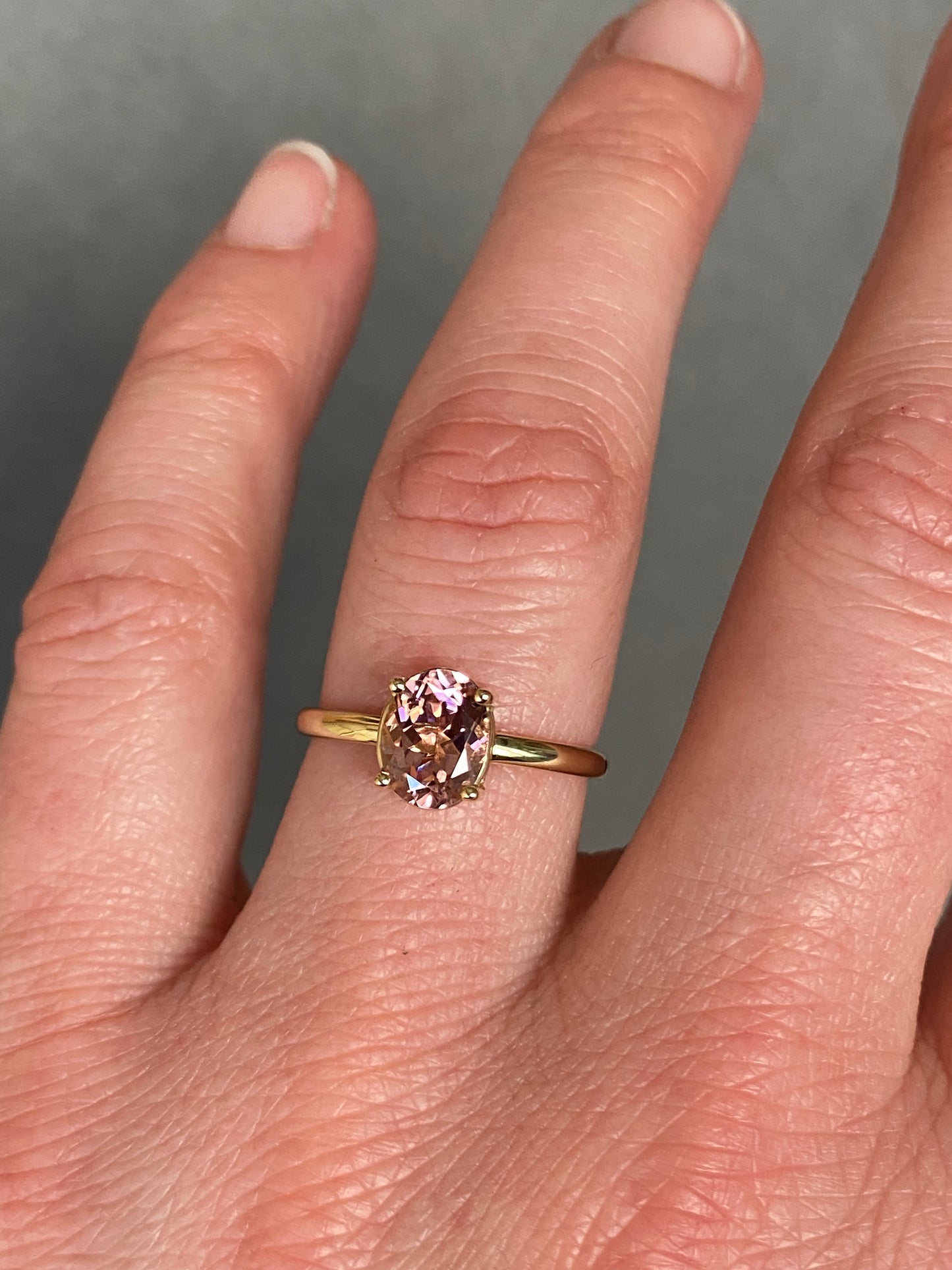 Stackable Pink tourmaline 14k yellow gold ring