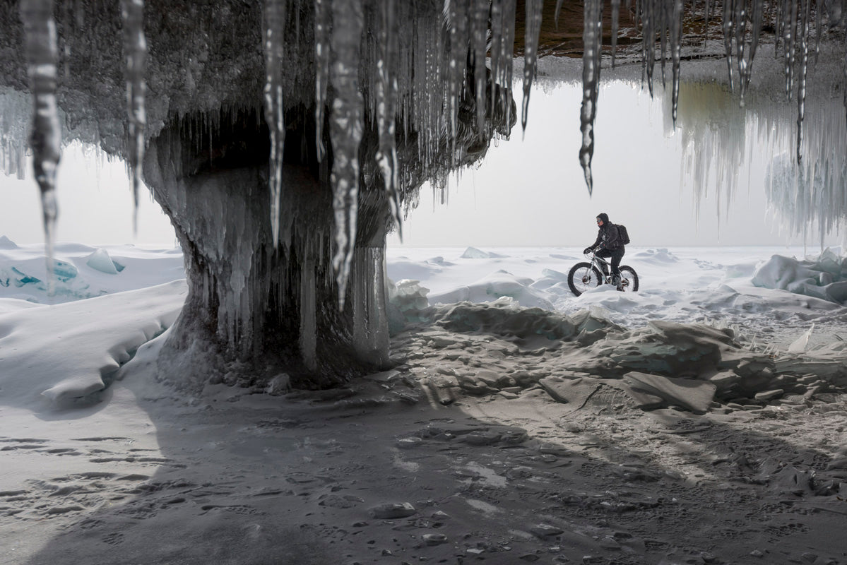 Fat bike Madeline Island ice caves Bayfield WI