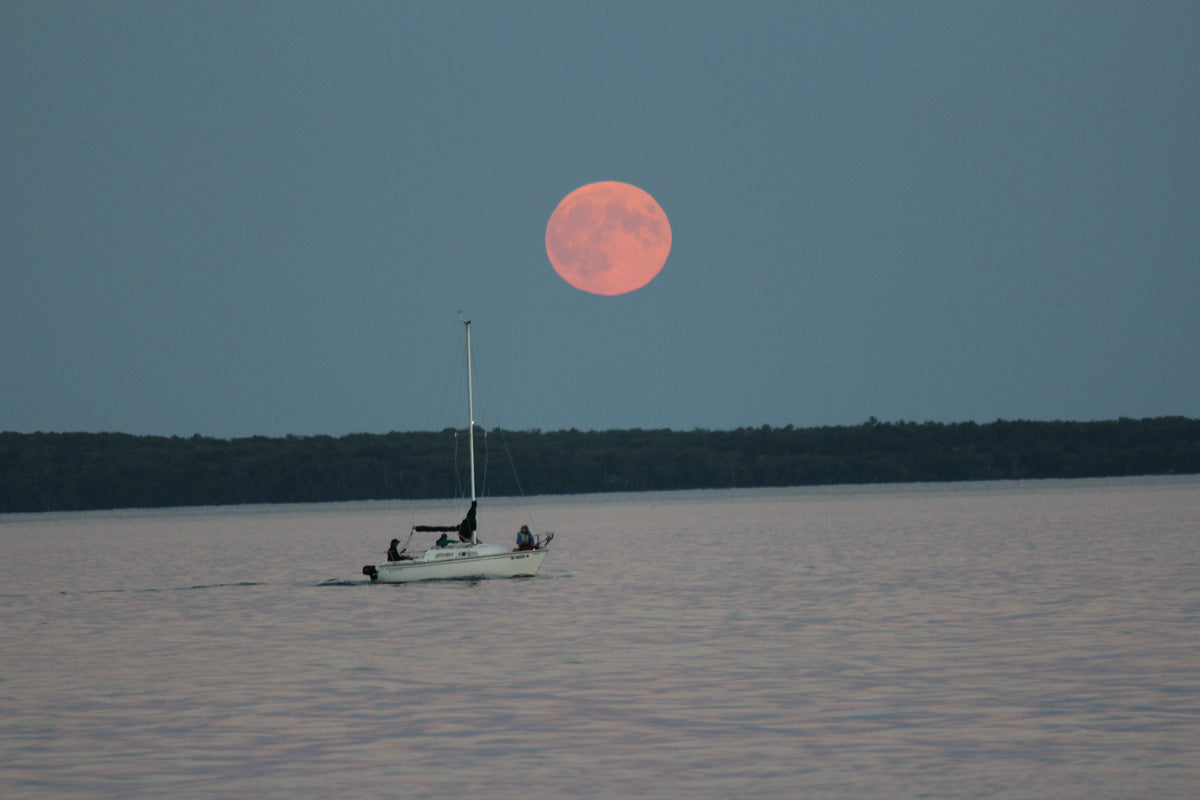 Moon rise over Cequamegon Bay in Bayfield WI