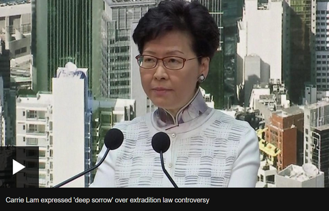 Figure 3: Chief Executive Lam apologizes and temporarily withdraws the extradition amendment. (BBC)