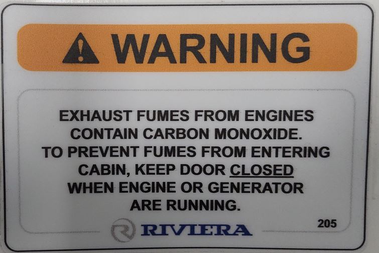 Label Warning Exhaust fumes Cabin closed Riviera Genuine Parts