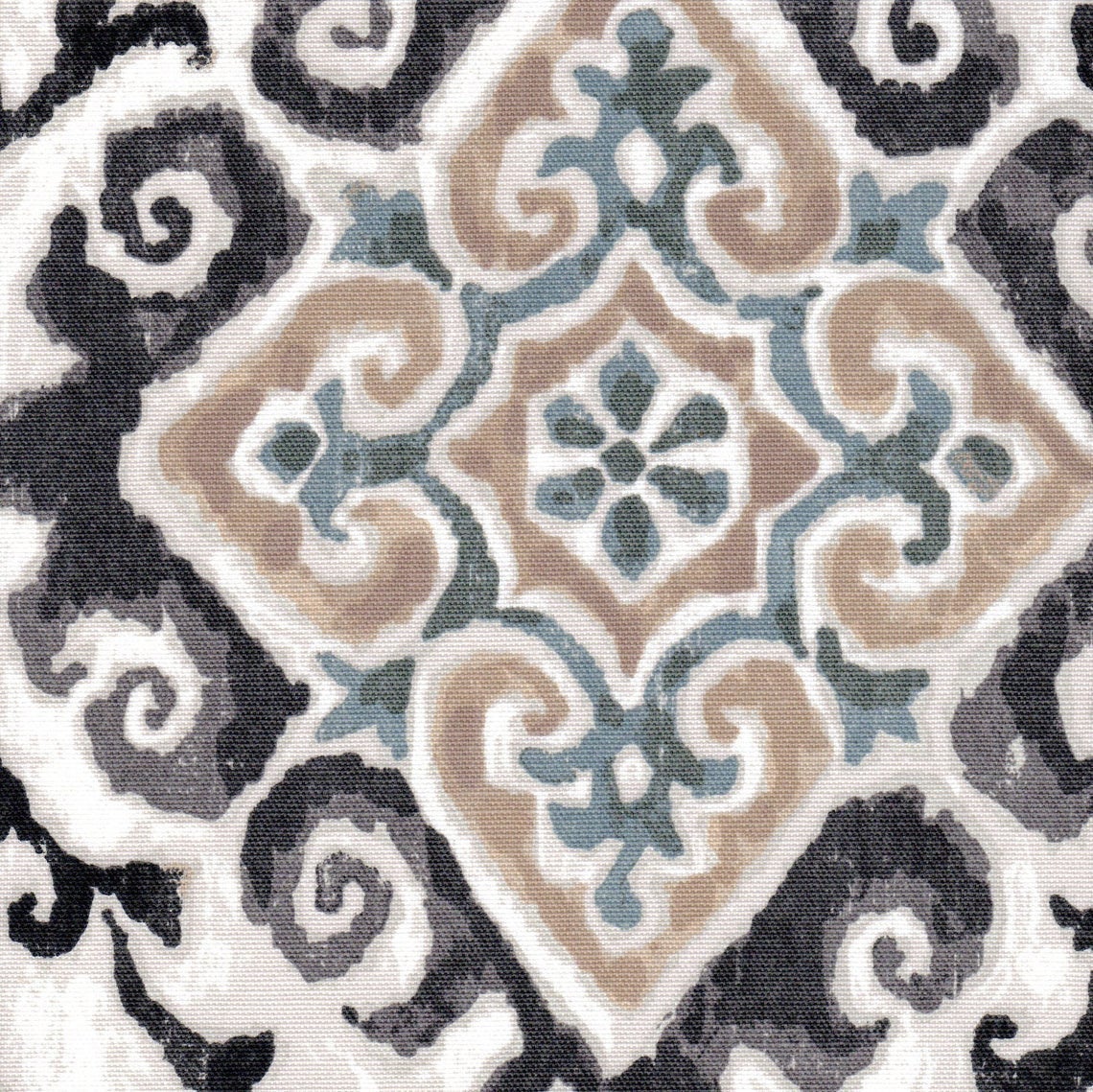 decorative pillows in feabhra slate gray diamond medallion- blue, tan, large scale