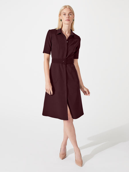 Structured a-line midi length shirt dress with belt