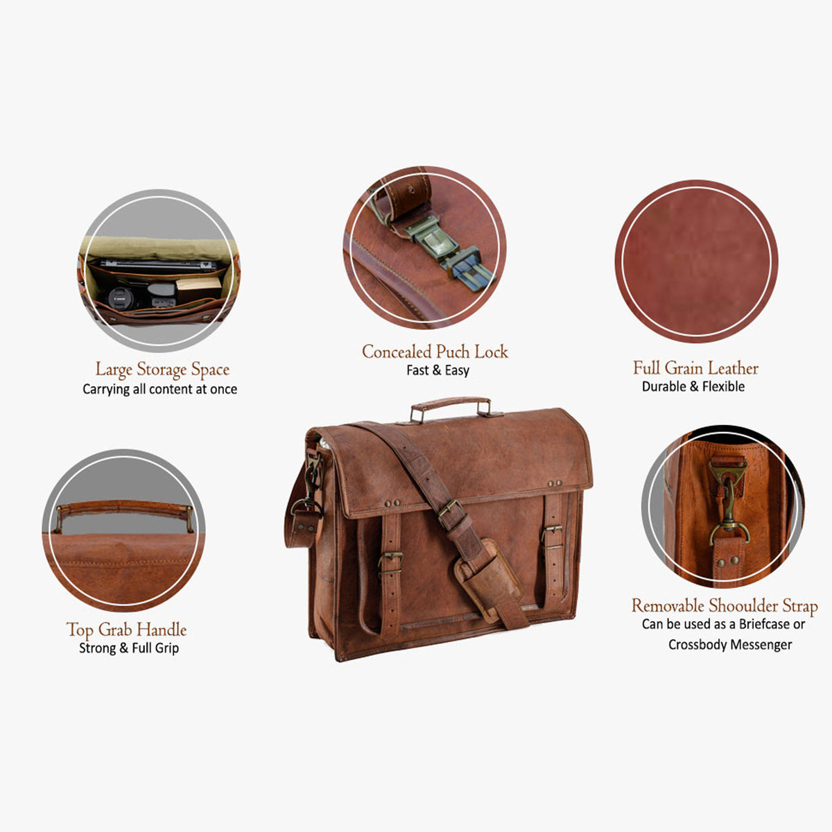 18 inch ganpati handicraft 13 X18 inch Vintage Genuine Leather Laptop Briefcase Satchel Messenger Business Bag 