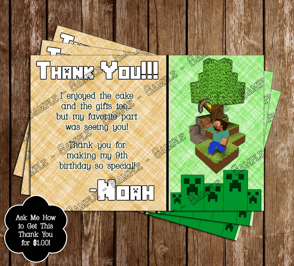 Novel Concept Designs Free Minecraft Inspired Birthday Thank You Card