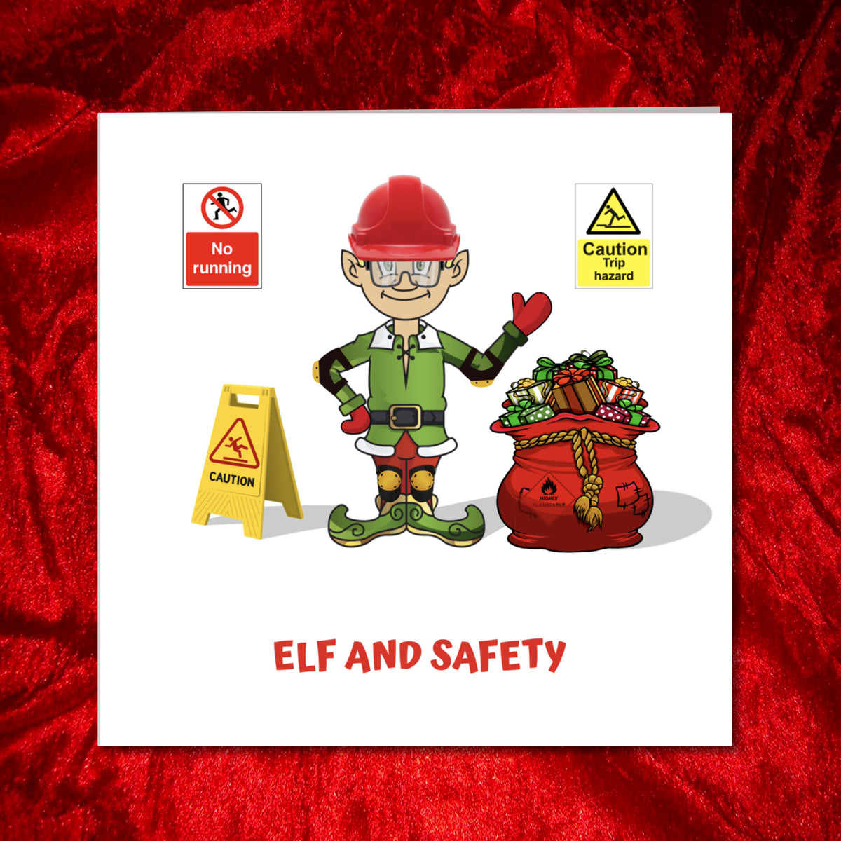 Funny Christmas Card - Amusing Elf and Safety Christmas Card - Cartoon