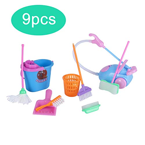 Pretend Play Kids Toy Cleaning Supplies Set With Mop Bucket And Accessories 