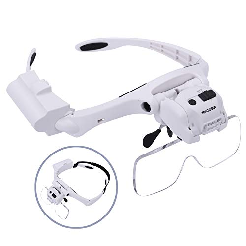 LED Light Magnifying Glasses Headset Hands Free Headband Magnifier with 5 Lens 