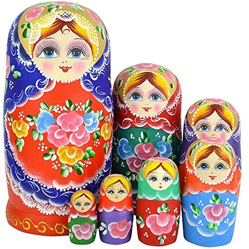 7pcs Wooden Russian Nesting Dolls Matryoshka Handmade Stacking Girl Gift Toys 