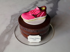 chocolate naked cake with 3D handmade sports shoe