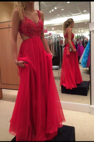 Spaghetti Strap Lace Bodice Red Chiffon 