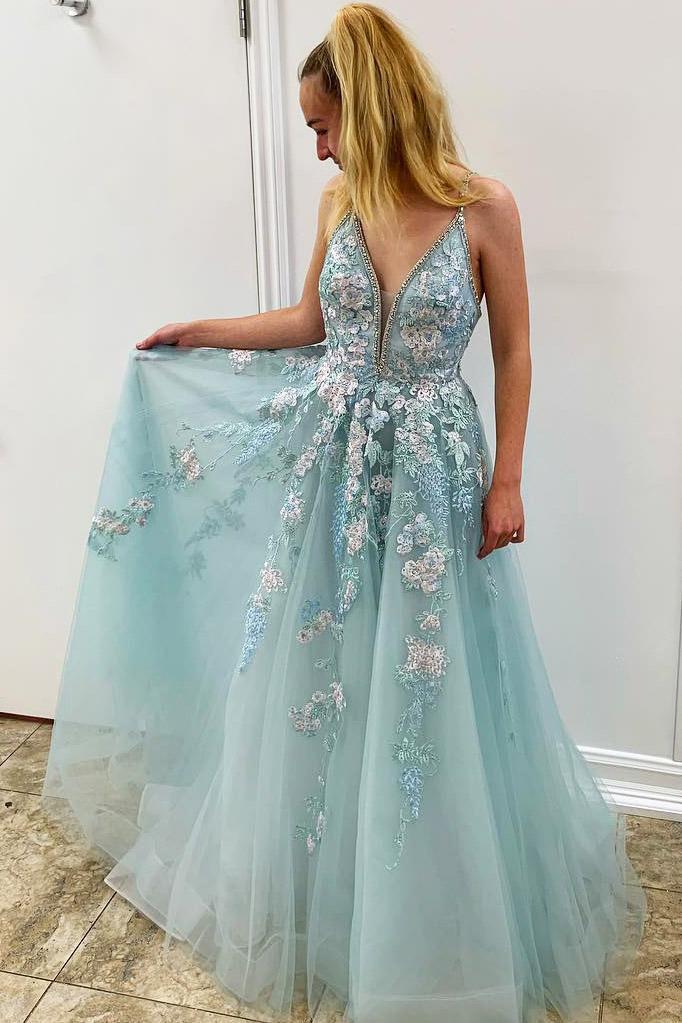 green floral prom dress