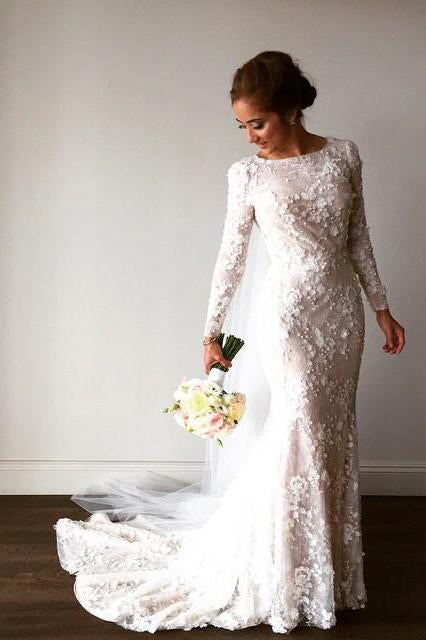 wedding dress mermaid lace long sleeve