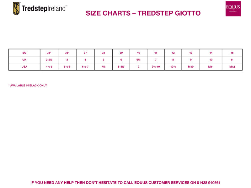 Tredstep Boots Size Chart