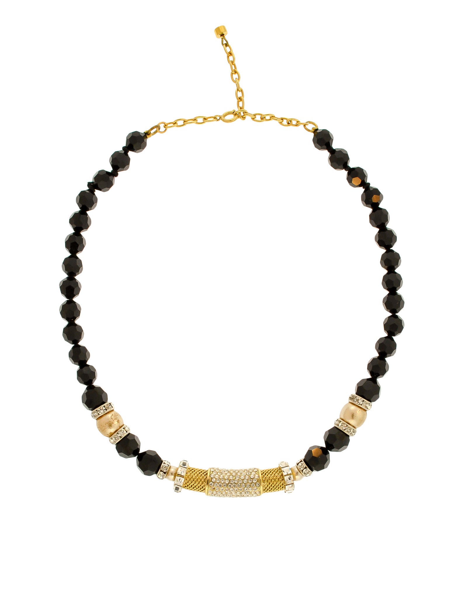 Balenciaga Vintage Black & Gold Rhinestone Necklace - from Amarcord