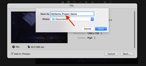Name file in iMovie Share
