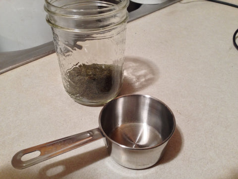 Half cup of kelp meal in the jar