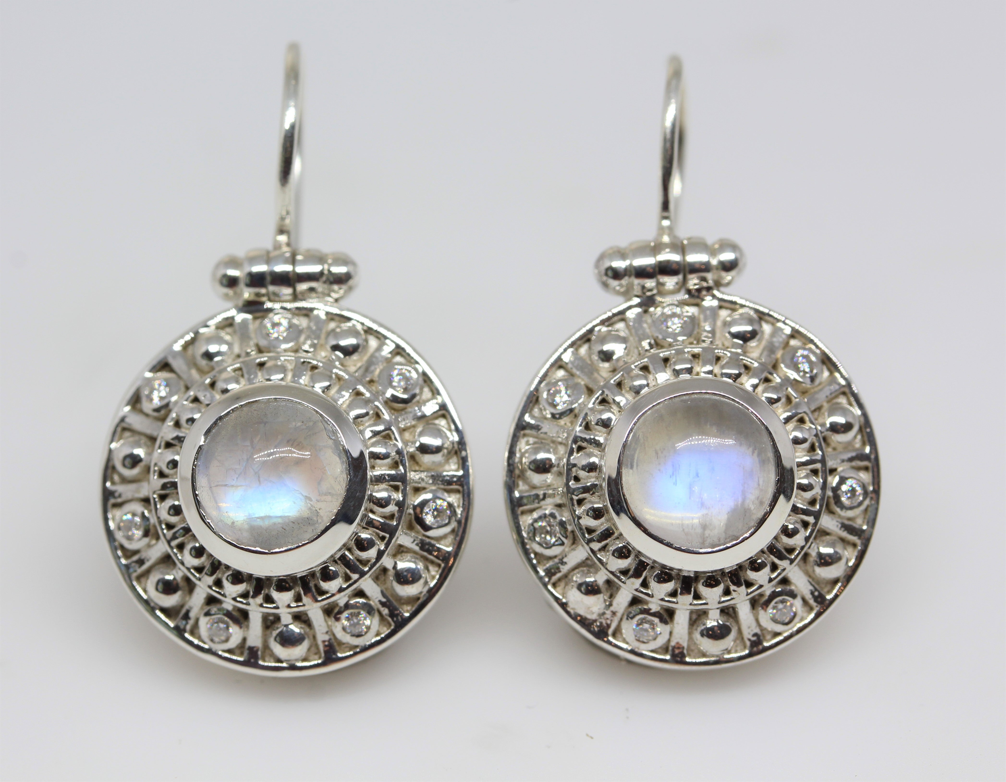 Moonstone Medallion Dangle Earrings 925 Sterling Silver Hooks Gift Boxed NEW 