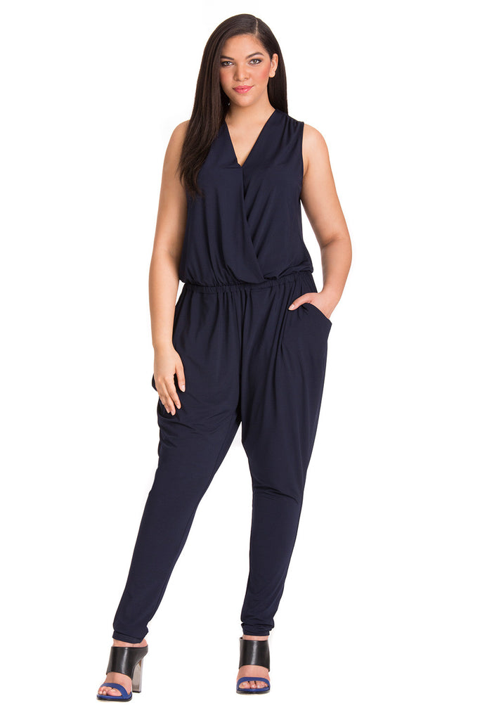 Plus Size Gathered Jumpsuit In Patriot Blue – Mynt 1792