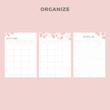 Image with text: ORGANIZE. And inside printable pages: January Monthly Calendar; Weekly Time Block Page.
