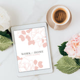 Image of an iPad resting on a home office desktop, displaying the Work from Home Career Planner printable