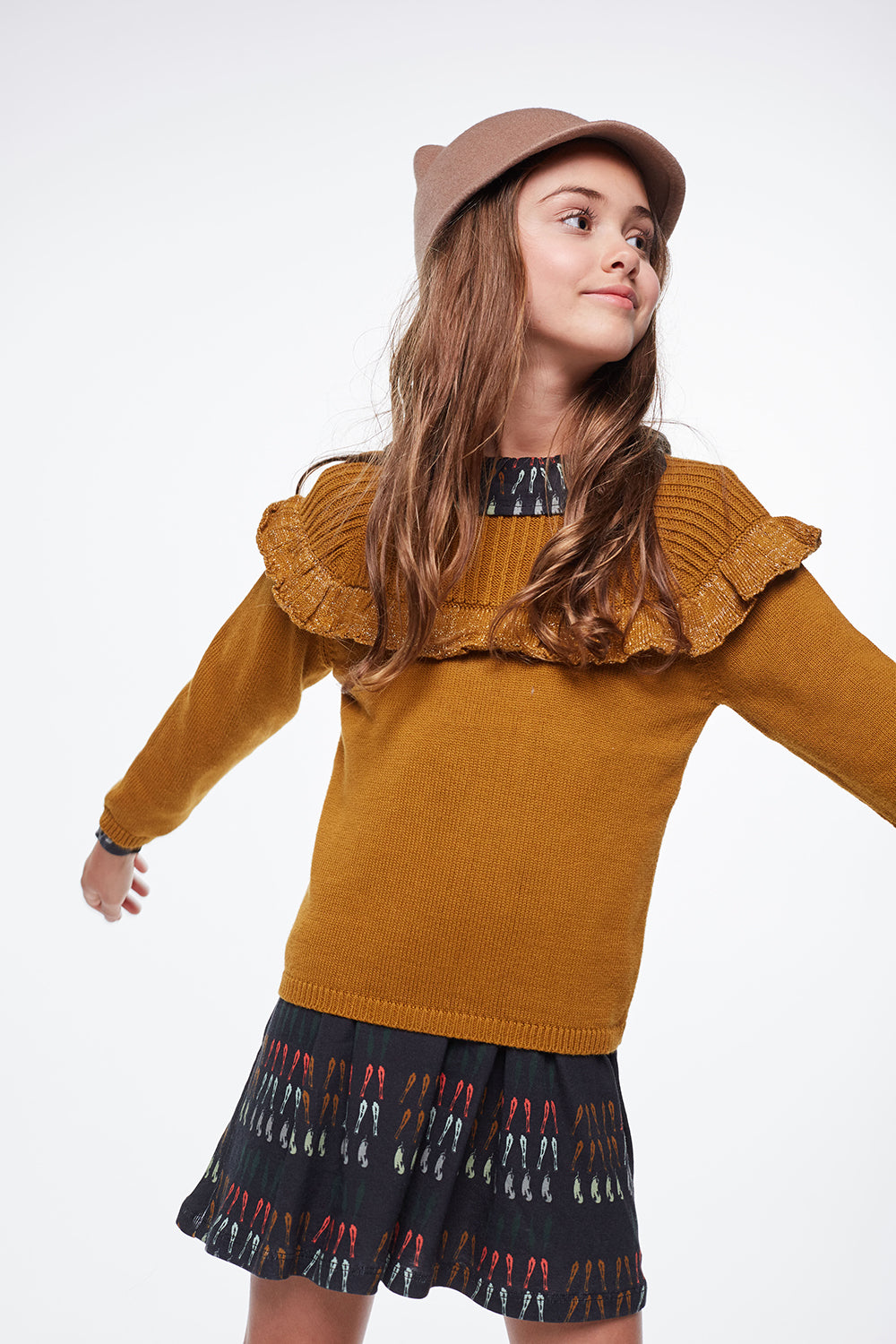 Load image into Gallery viewer, Coco Au Lait MUSTARD FLOUNCED SWEATER Sweater Golden Brown