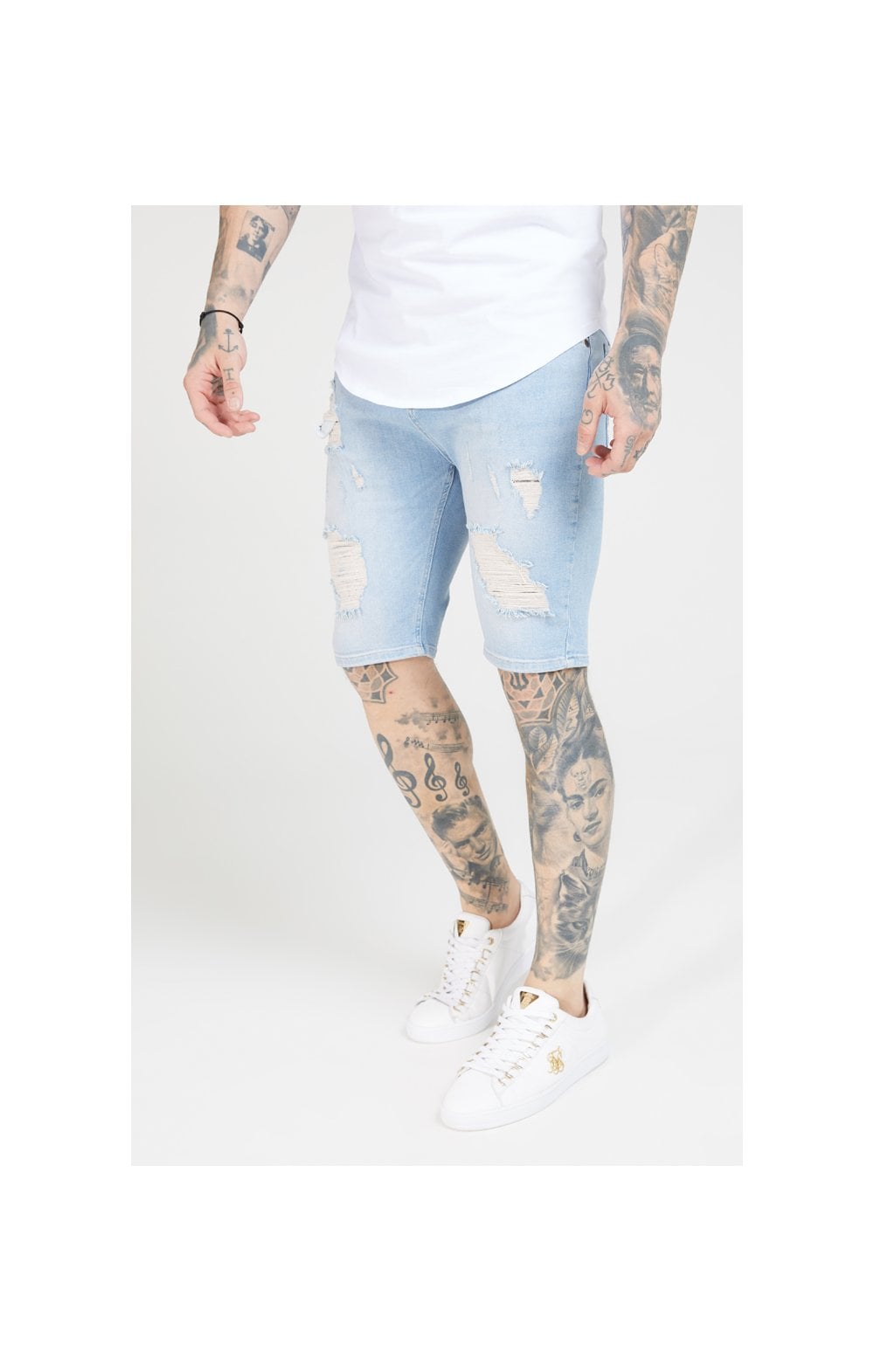 SikSilk Distressed Skinny Shorts – Light Wash