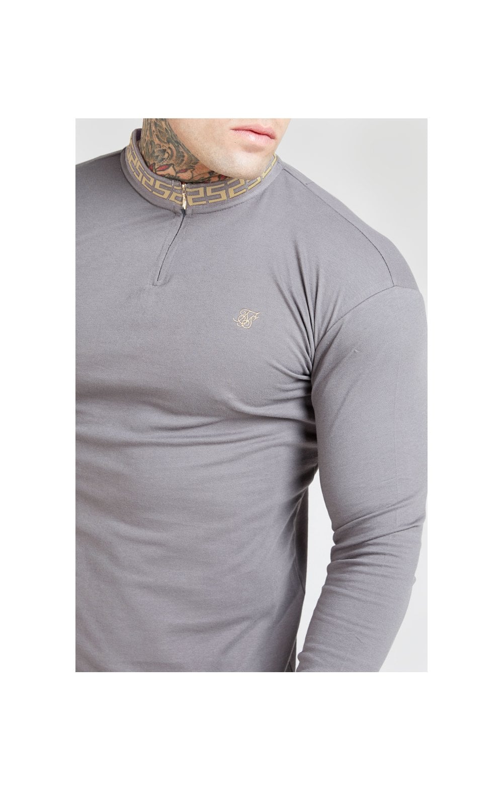 SikSilk L/S Chain Rib Collar Cuff Polo - Grey