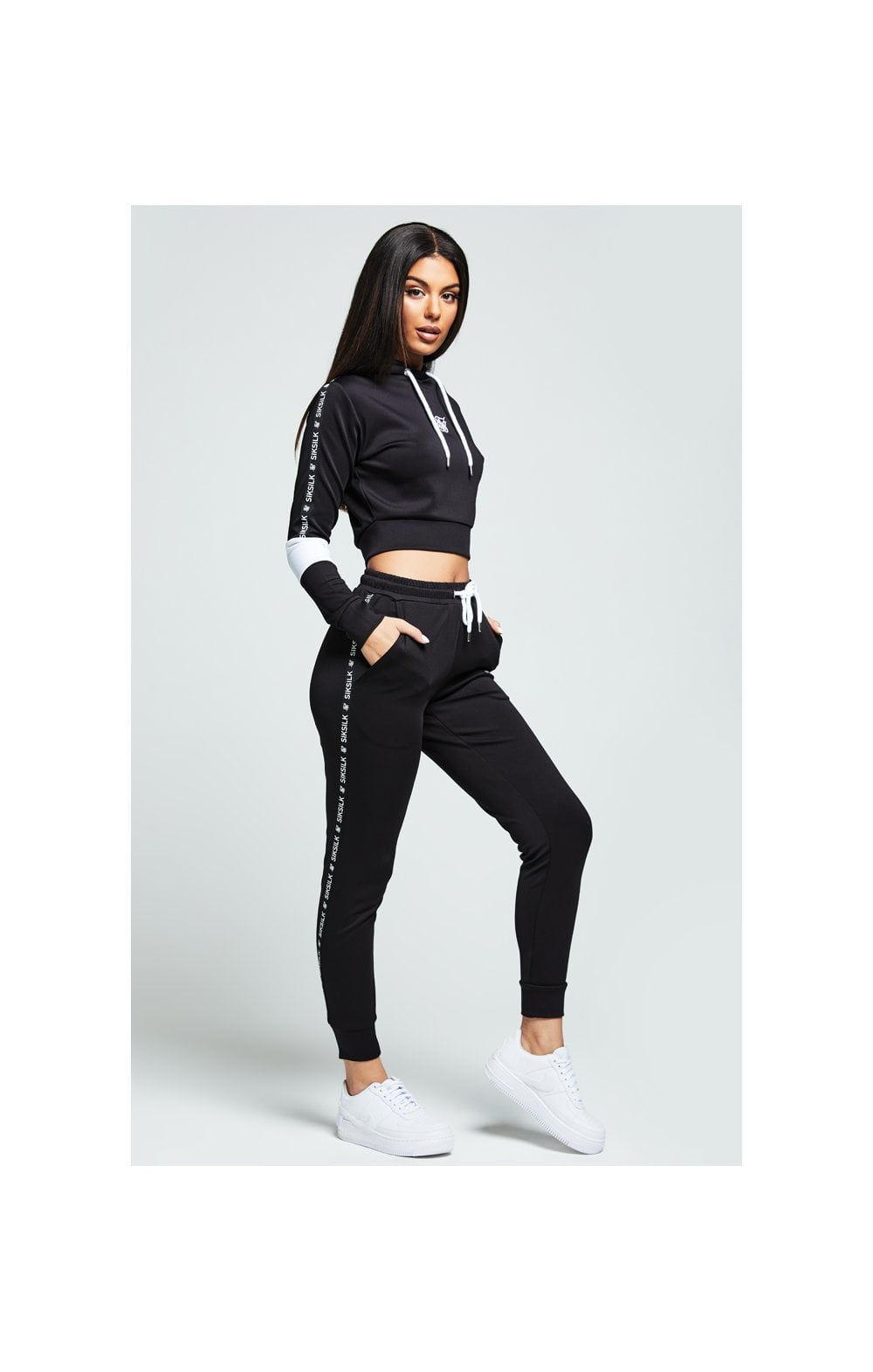 SikSilk Tape Hooded Track Top - Black & White (2)
