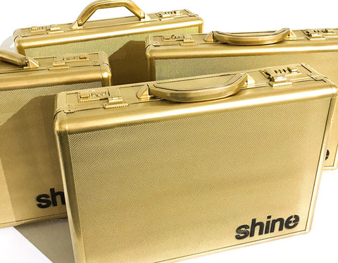 shine papers gold briefcase