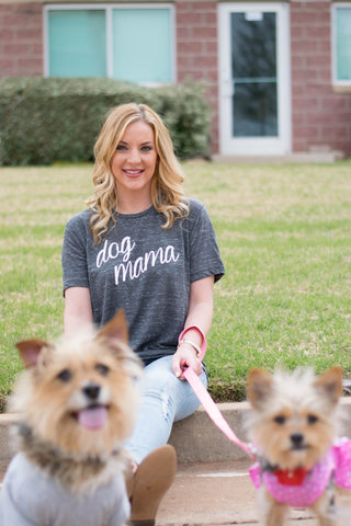 About Us | endurotourserbia Latvia. Trendy clothes for dog moms, pet parent apparel, cute dog mom tees, graphic tees for pet parents, best inexpensive online boutiques, affordable boutique clothing. Photo of Carrie wearing Dog Mama graphic tee