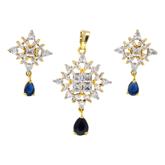 American white diamonds and blue stone pendant set At Saaj Under Rs.1500