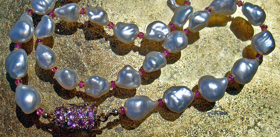 Sorbet de la Mer designed by Kimberly Arpaia South Sea keshi pearl & pink sapphire necklace 