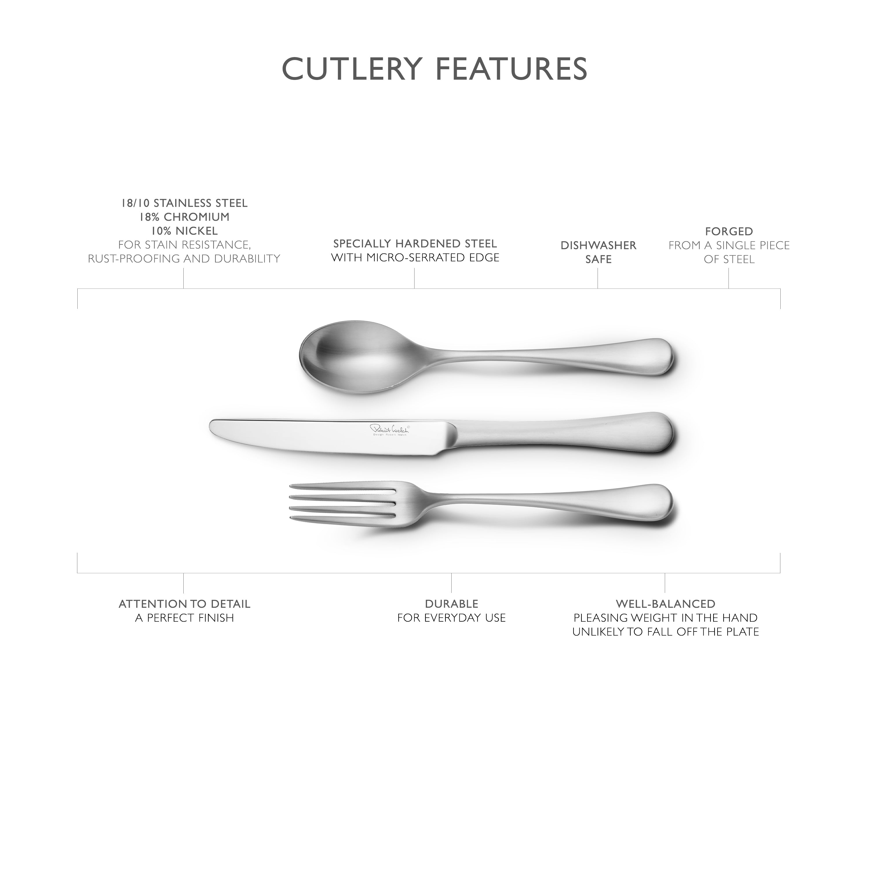 12x Robert Welch Radford Satin Dessert Spoons stainless steel cutlery set 