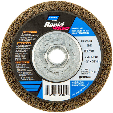 Norton® 4 1/2" X 5/8 - 11" Medium Grade Aluminum Oxide Bear-Tex NEX Rapid Blend Brown Depressed Center Disc