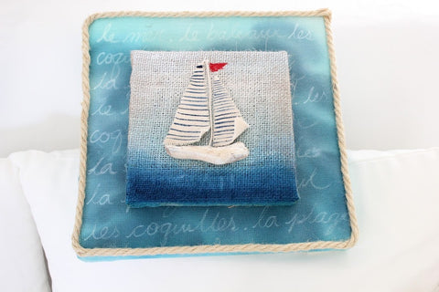 painted burlap with Glimmer Mist Nautical