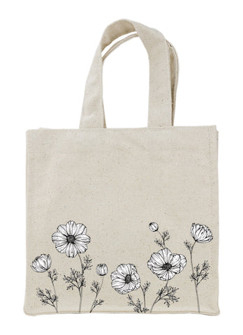 black and white poppy floral screen print canvas tote bag wholesale screen print canvas corp