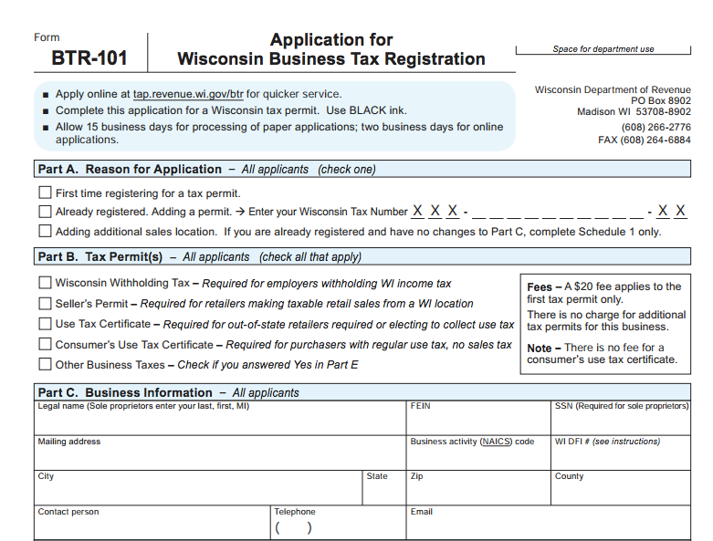 Wisconsin Taxe de vente inscription