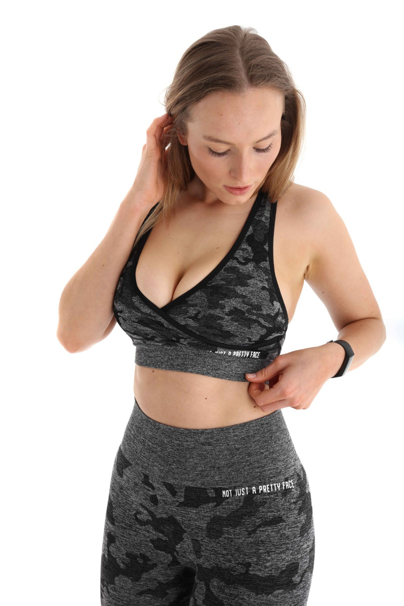 black camo sports bra