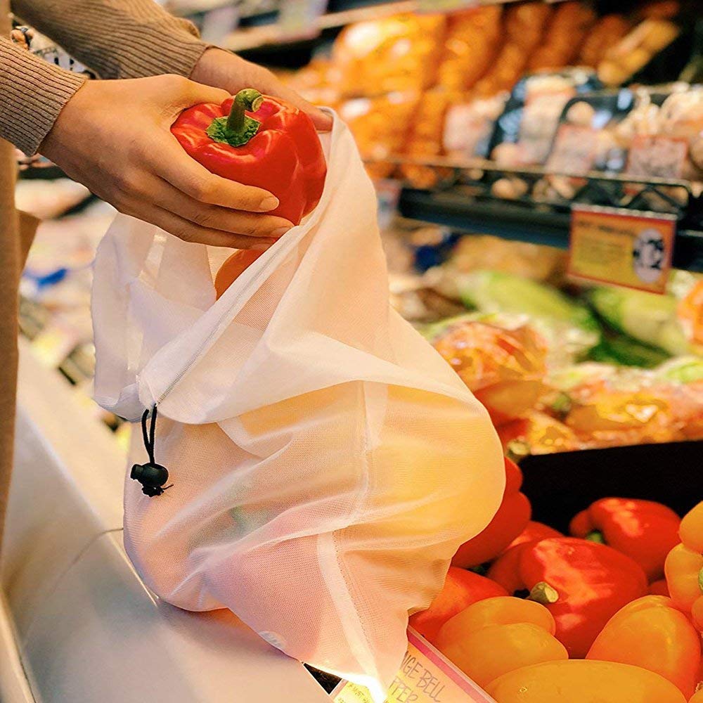 15pcs ECO Reusable Mesh Produce Bags Grocery Fruit Storage Shopping String Bag 