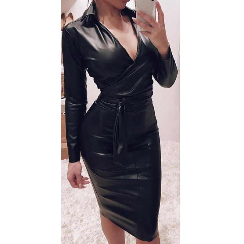 pu leather bodycon dress