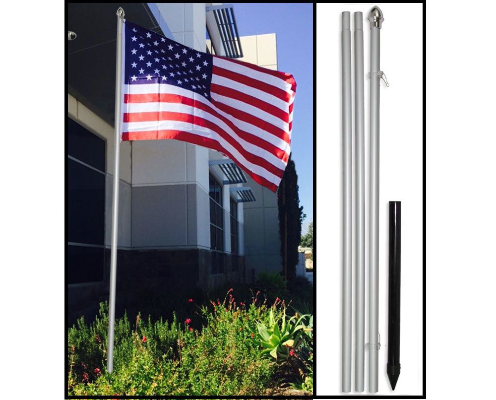 USA Flag FAST SHIP 6' Ft Feet Steel Flagpole Flag Pole Kit White Eagle Bracket 