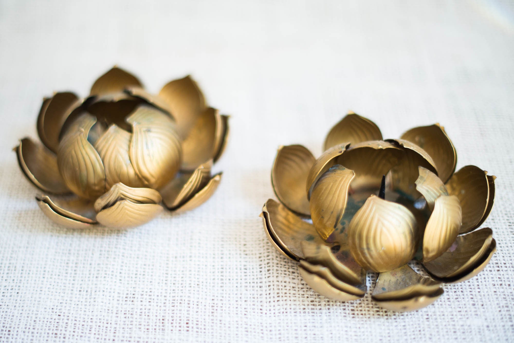 Pair Gilded Brass Lotus Candle Holder G O S S A M E R