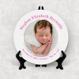 personalized porcelain plate with baby girls birth info