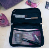 showing cosmetic bag partially open